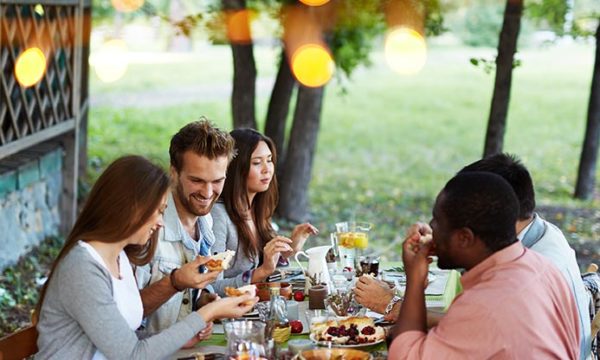 group of friends being thankful for having a work at home job
