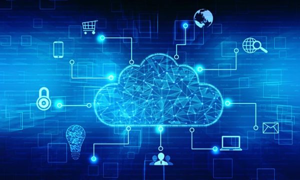 information data virtual cloud with electronic icons distributed