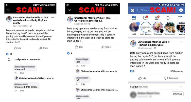 social media example of scammers