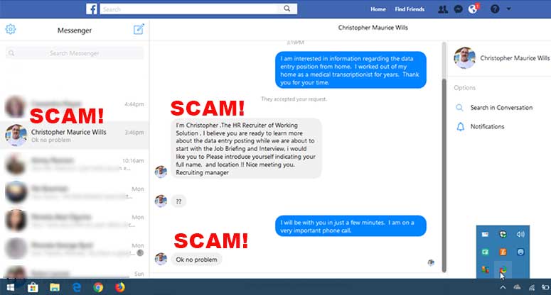 Facebook private messages from scammers