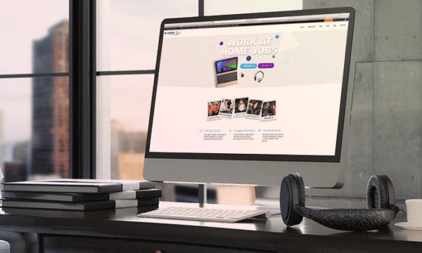 computer screen with work at home job website