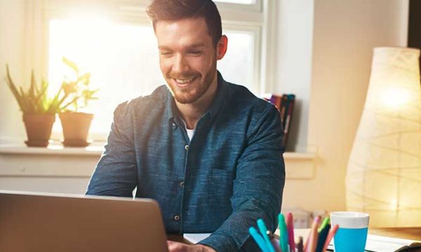 man working from home office