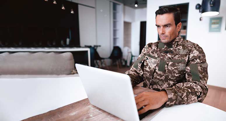 military man looking if the base is work at home safe