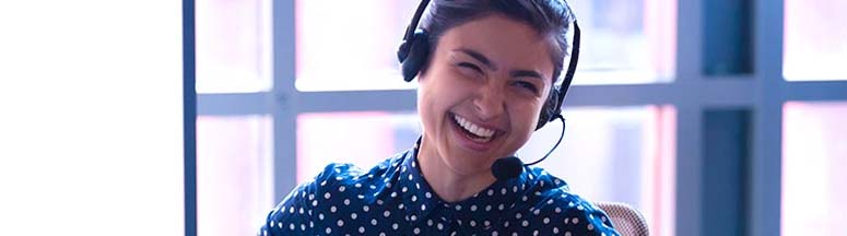 work at home woman helping customers with their questions when working from home