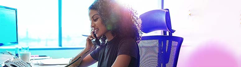 work at home woman talking to customer service