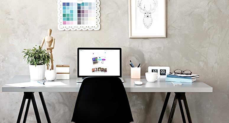 desk char and desktop for work at home office