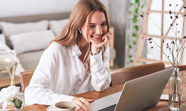 woman working from home early in the morning benefits of working from home