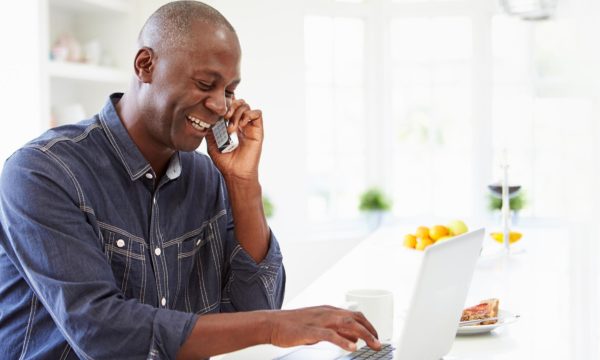 man getting exception customer service support from work from home agent