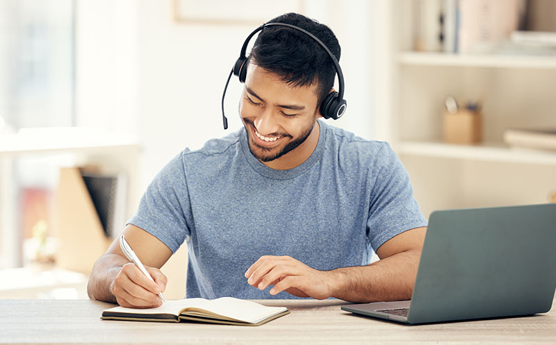 Young virtual assistant helps schedule calls from the comfort of his home