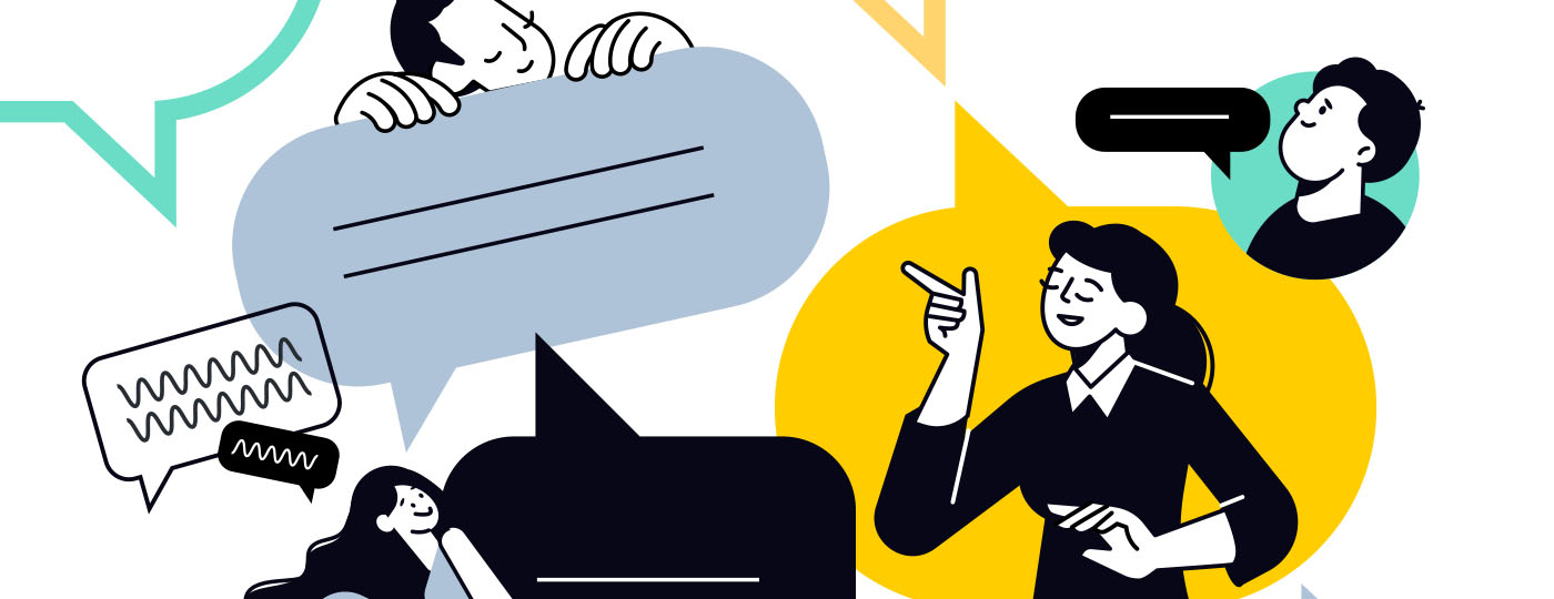 Illustration of people communicating with agents