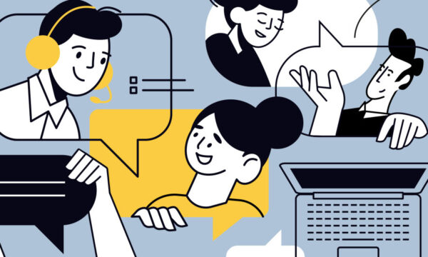 Illustration of people communicating with agents